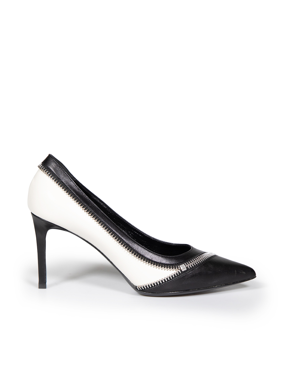Saint Laurent Pre-Owned Black & White Leather Zip Pumps