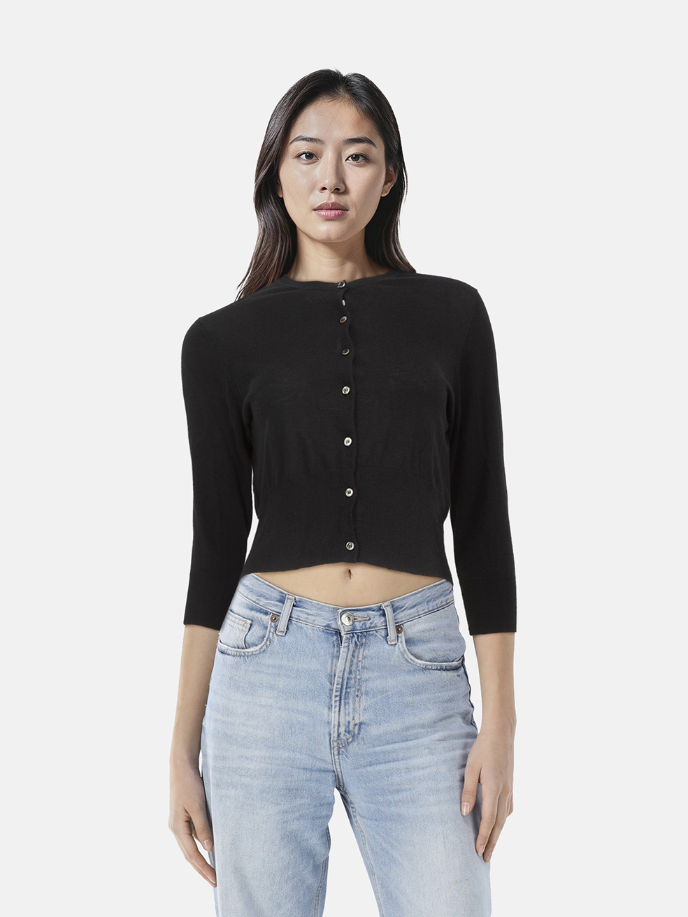 N. PEAL Black Cashmere Button Up Cardigan