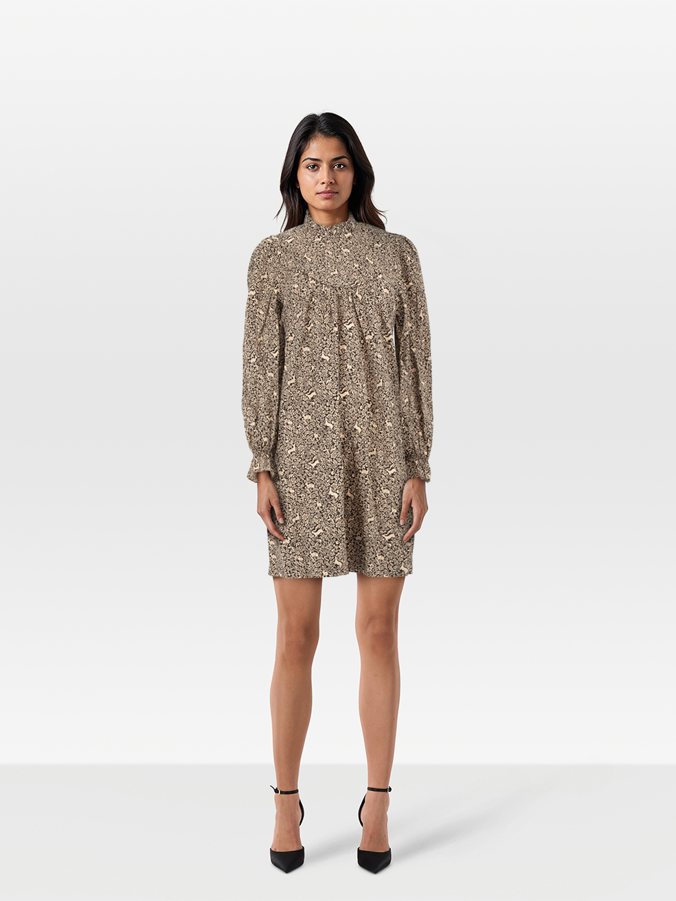 DÔEN Pre-Owned Brown Deer Print Long Sleeve Dress