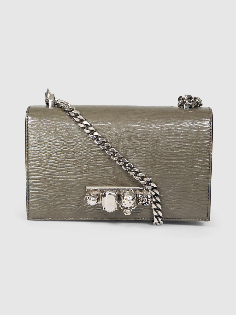 Alexander McQueen Green Lizard Embossed Knuckle Bag