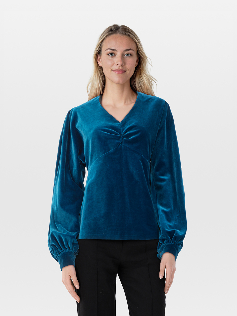 Dries Van Noten Pre-Owned Blue Velvet V-Neck Blouse