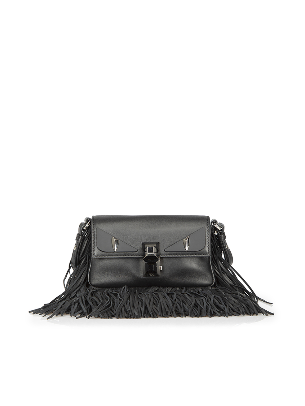 Fendi Pre-Owned Black Leather Fringe Monster Micro Baguette