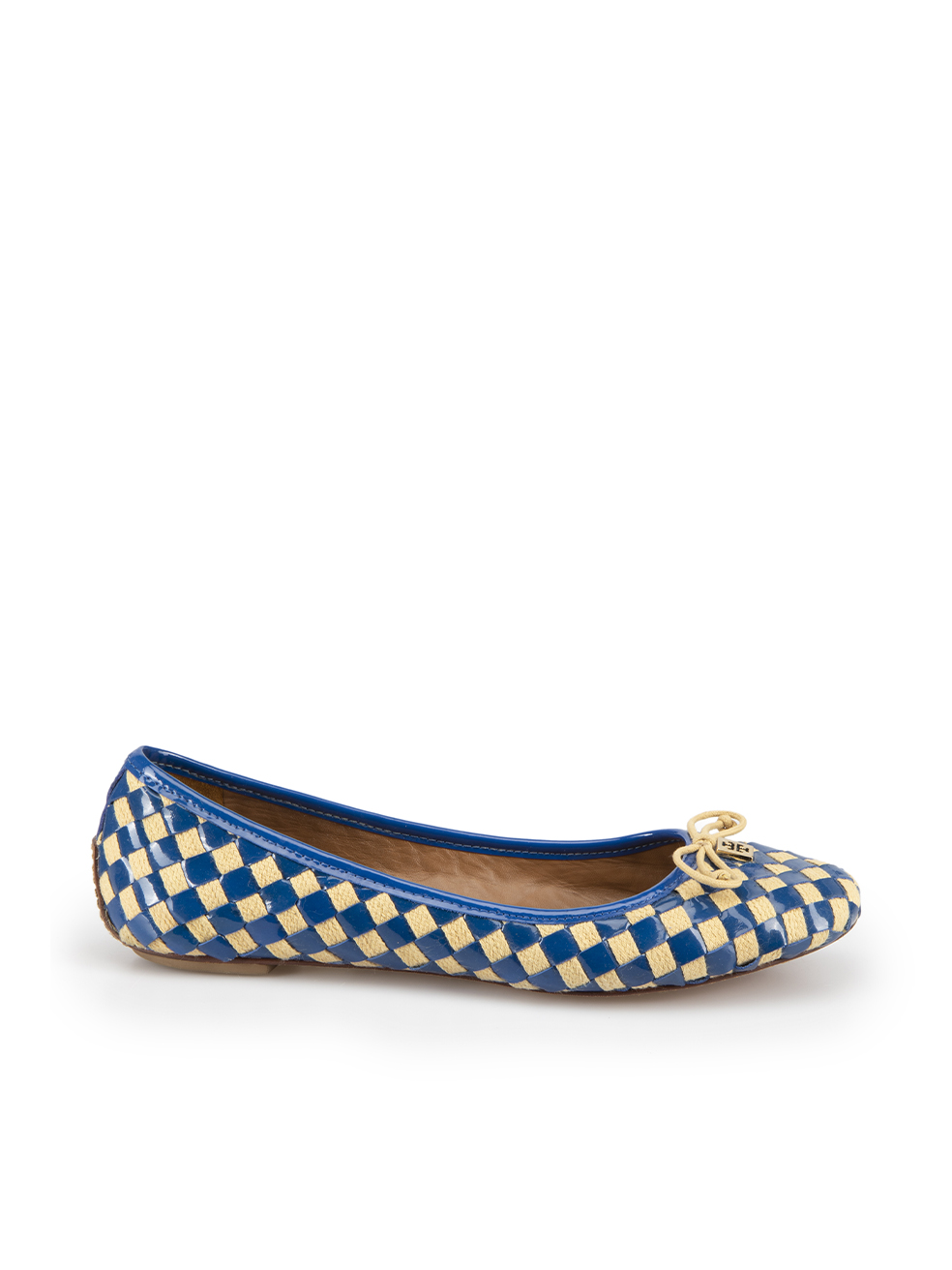 Tory Burch Pre-Owned Blue & Beige Woven Gingham Ballet Flats