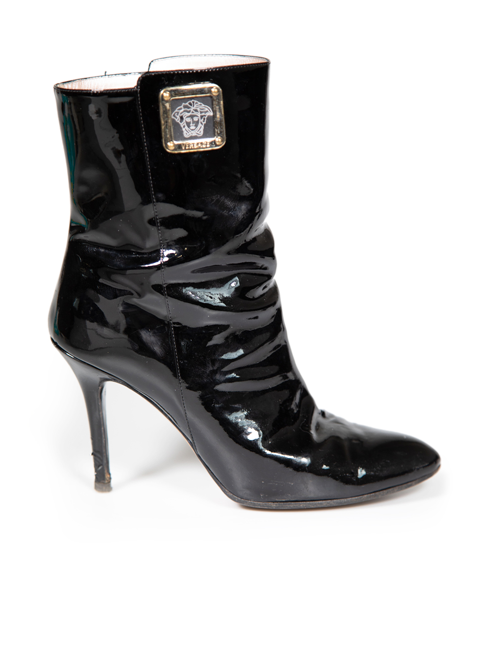 Versace Pre-Owned Black Patent Leather Medusa Logo Boots