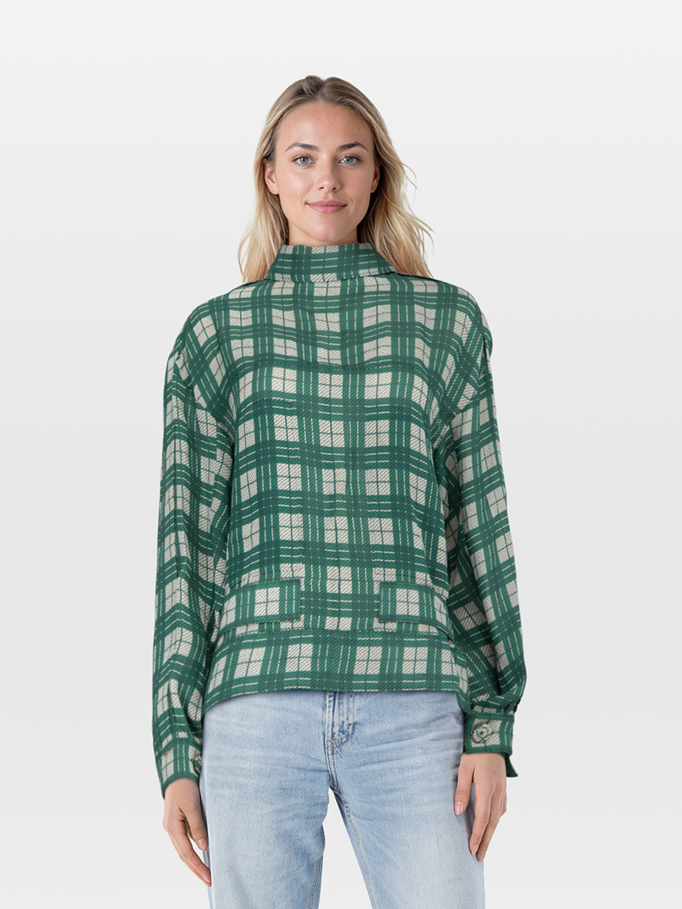 Joseph Pre-Owned Green Chequered Long Sleeve Blouse