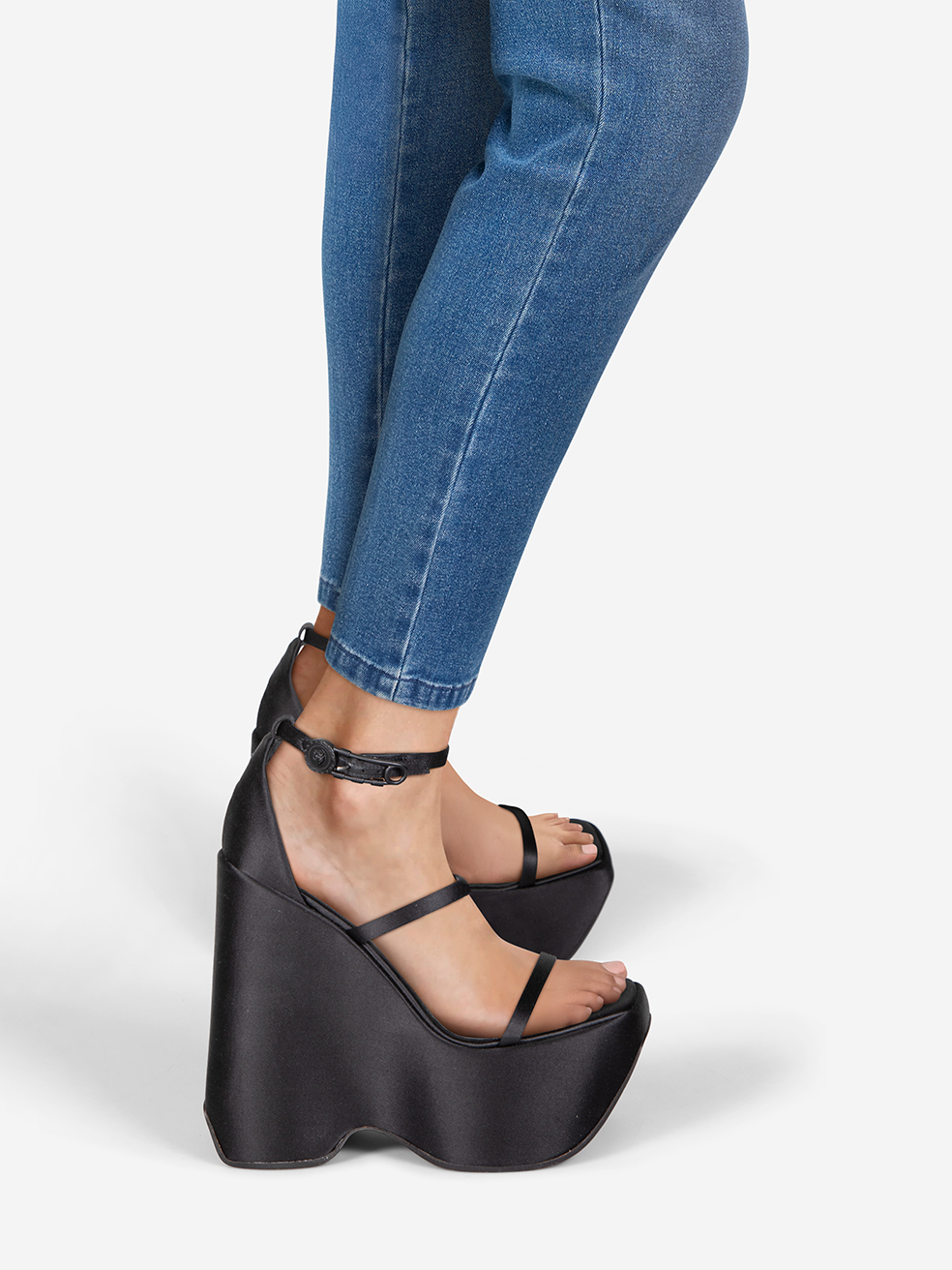 Versace Pre-Owned Black Triplatform Satin Platform Sandals