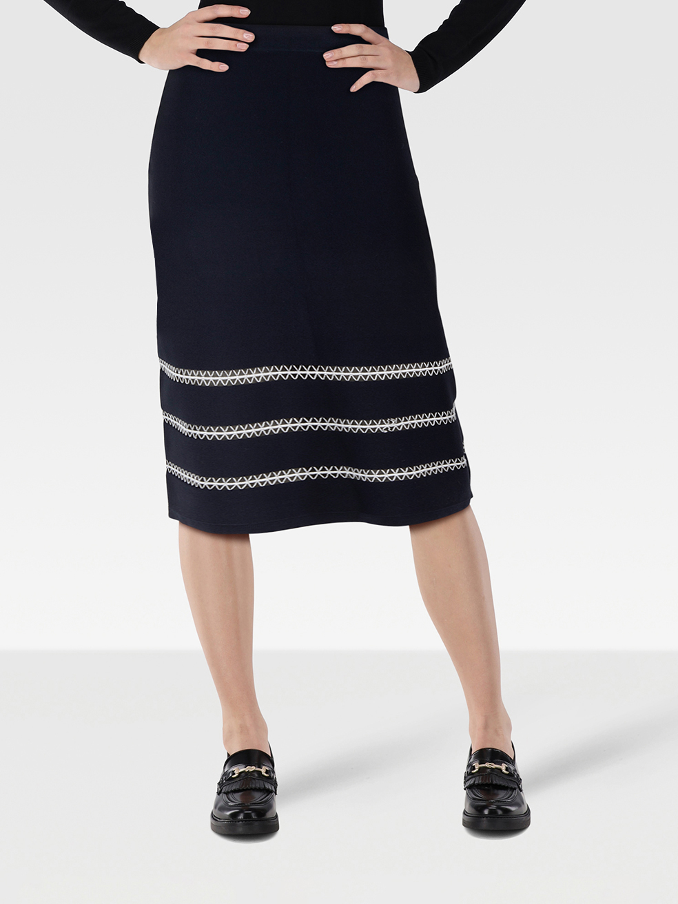 Jonathan Simkhai Navy Striped Midi Pencil Skirt