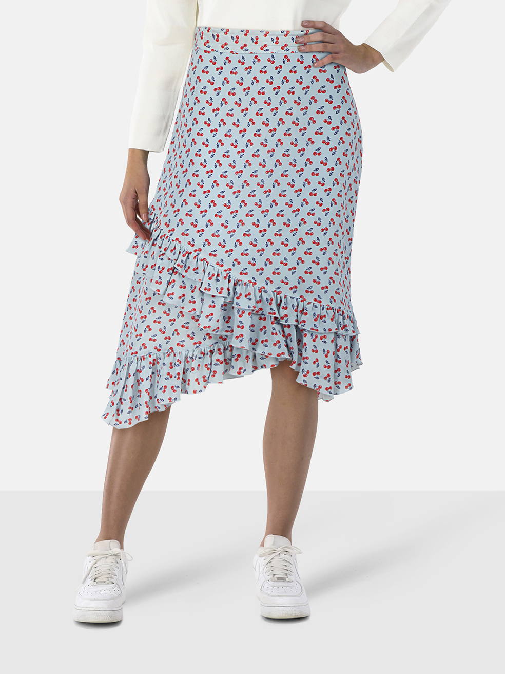 Altuzarra Cherry Print Ruffle Hem Midi Skirt