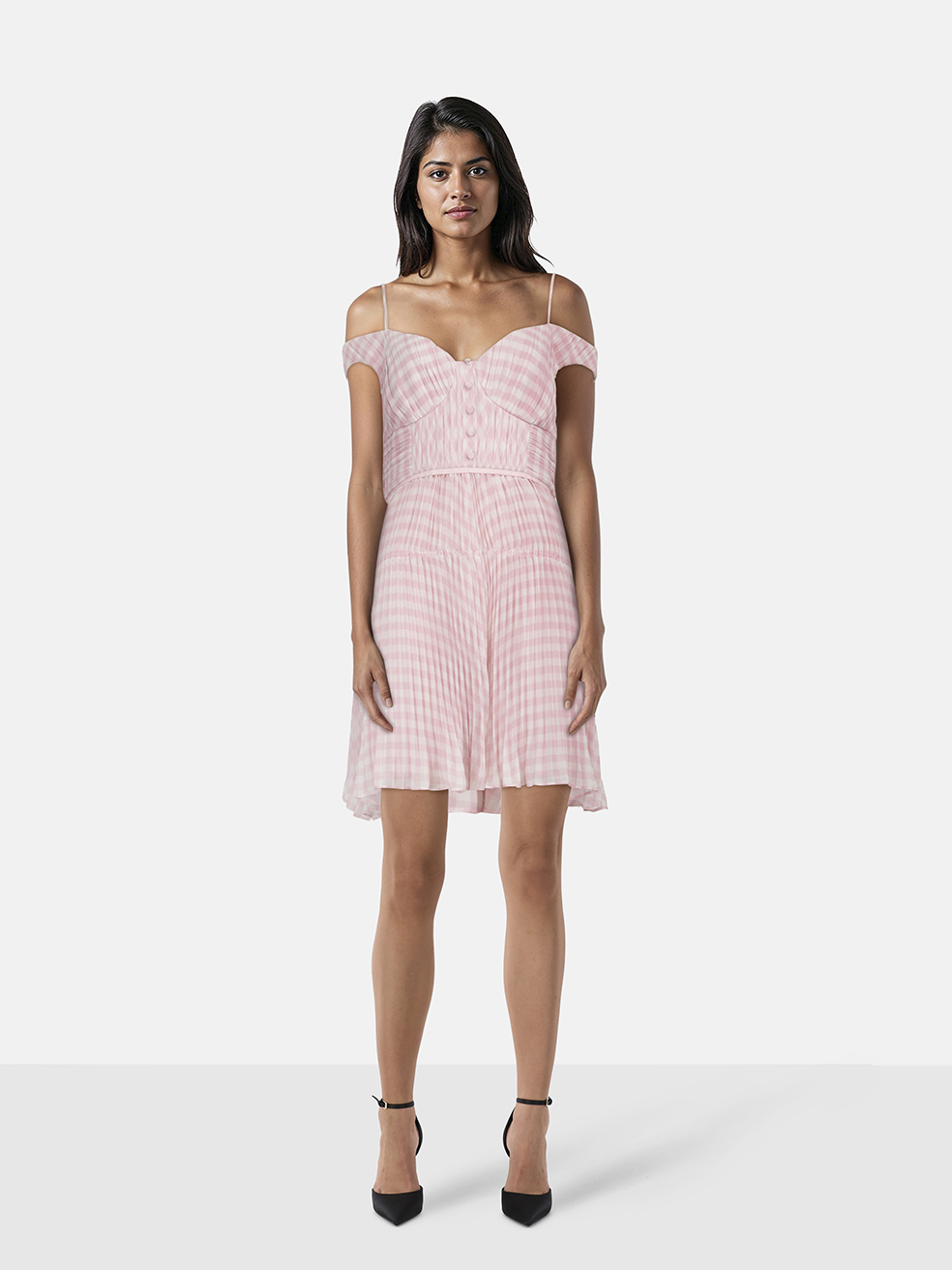 Self-Portrait Pink Gingham Print Chiffon Mini Dress