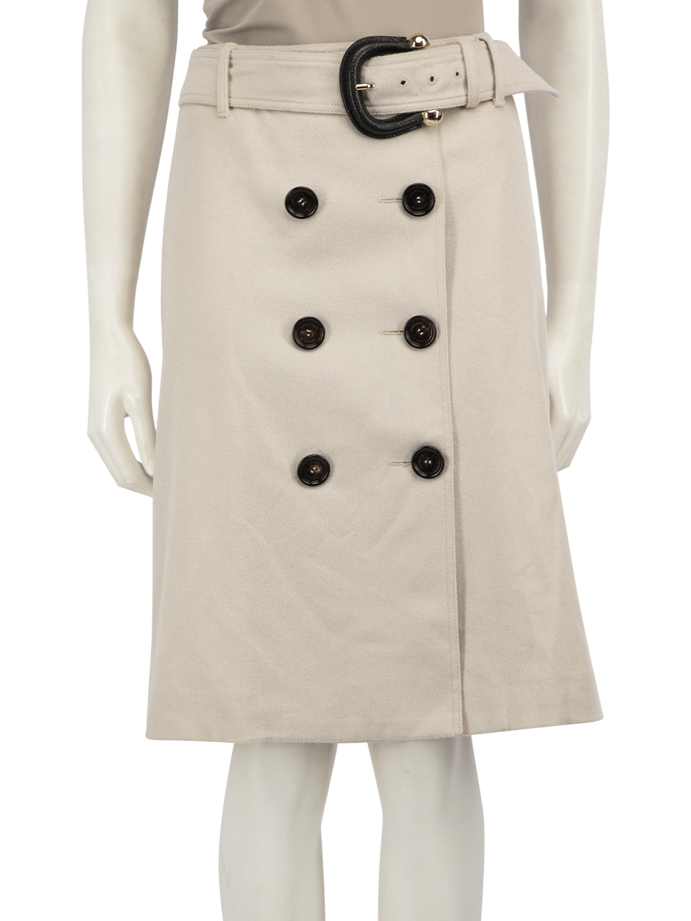 Burberry Pre-Owned Ecru Wool Belted Button Detail Skirt