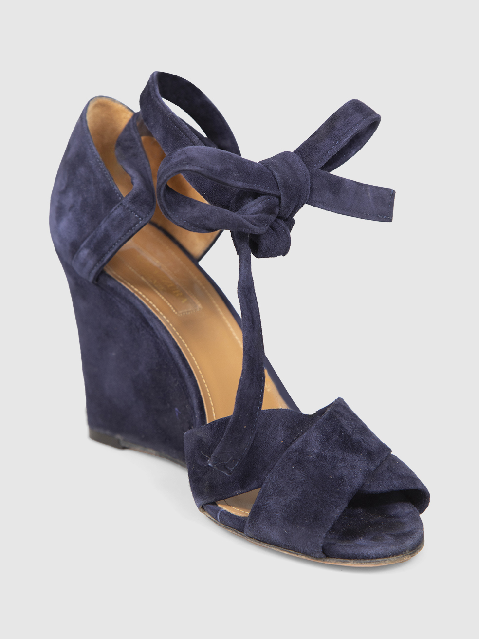 Aquazzura Navy Suede Tie Strap Wedges