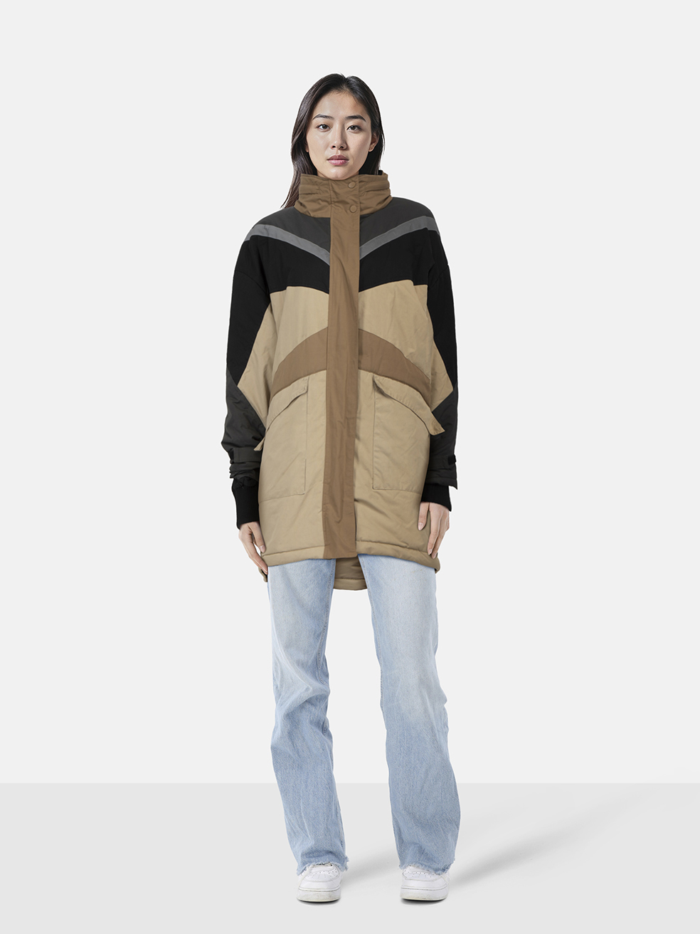 ba&sh Beige & Black Puffer Coat