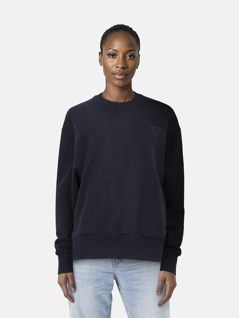 AMI Navy Logo Embroidered Sweatshirt