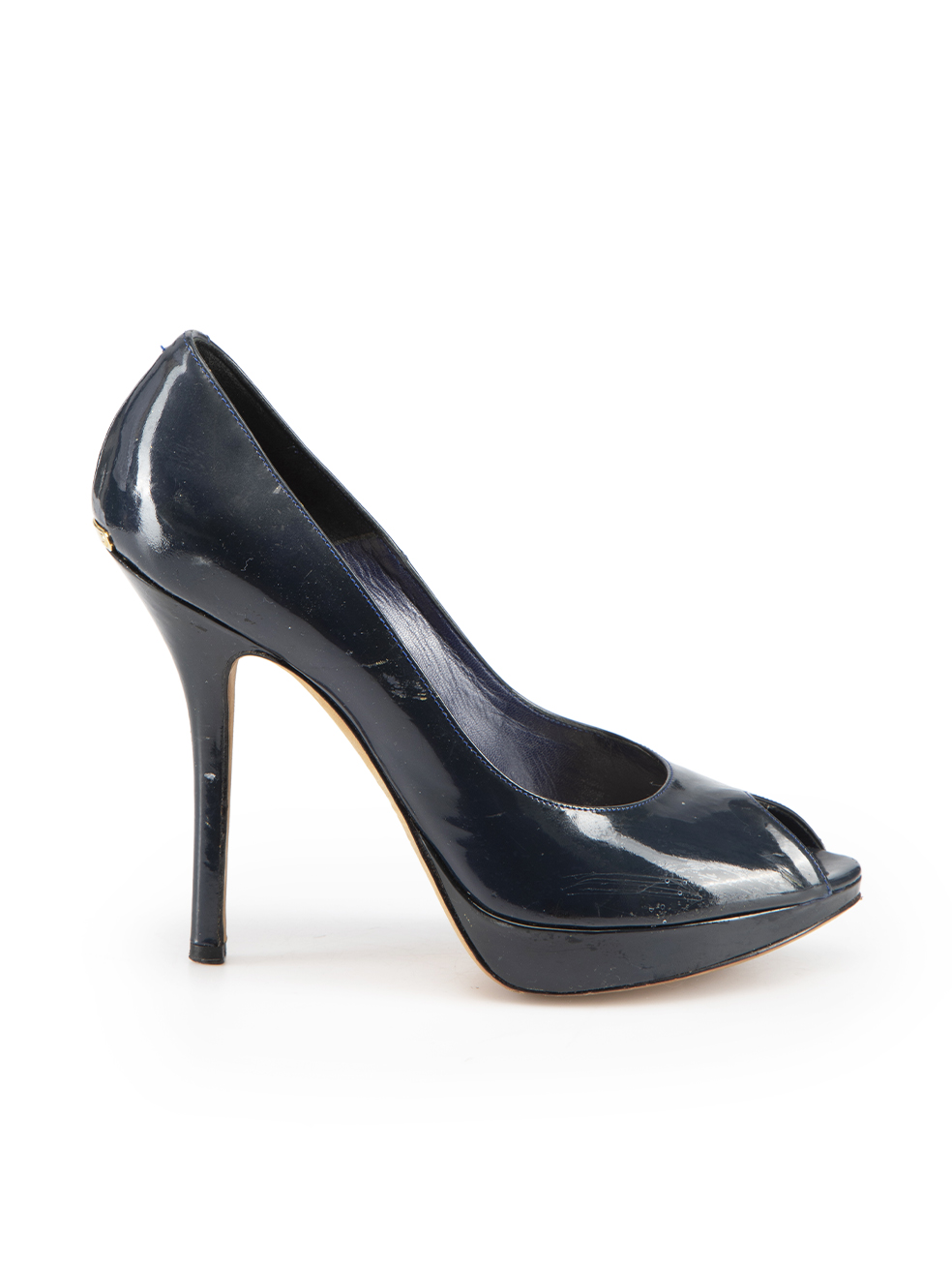 Dior Pre-Owned Navy Patent Peep Toe Platform Heels