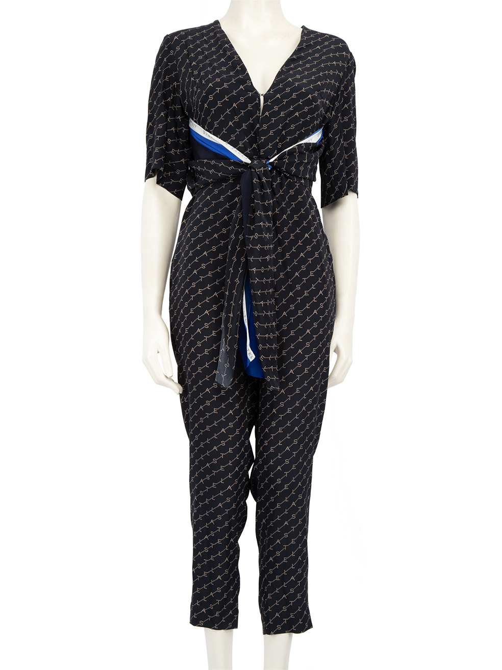 Stella McCartney Pre-Owned Navy Logo Print Waist Tie Jumpsuit