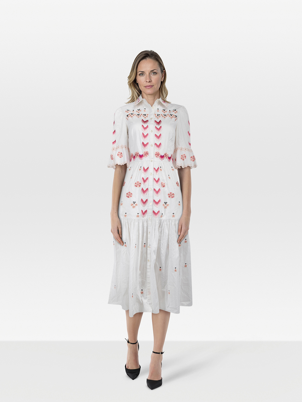Temperley London Pre-Owned White Embroidered Midi Dress