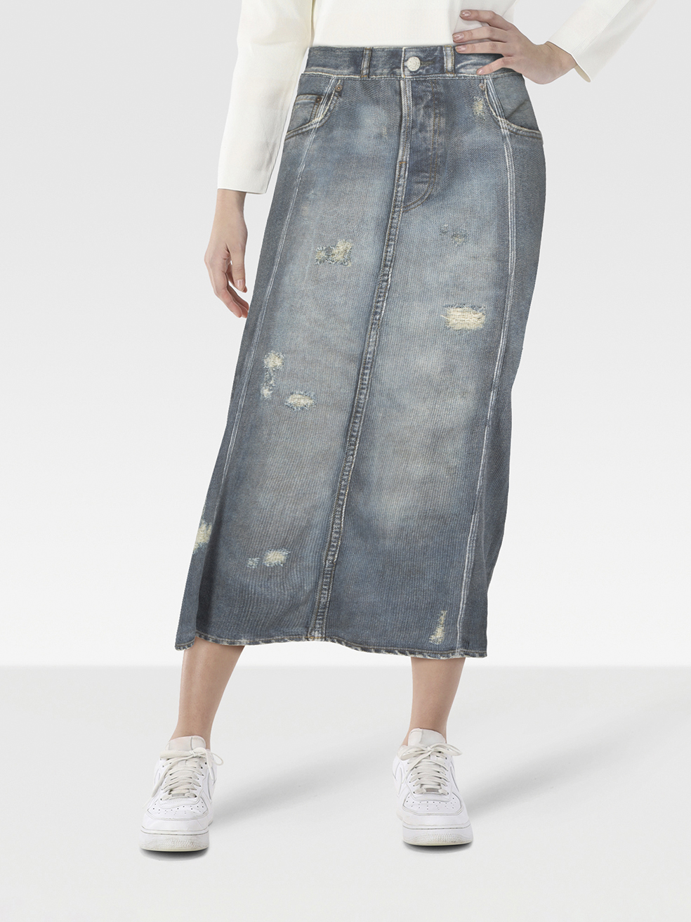 Acne Studios Blue Printed Jersey Midi Skirt