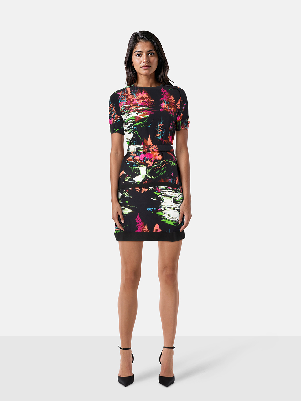 Balenciaga Belted Short Sleeve Printed Dress