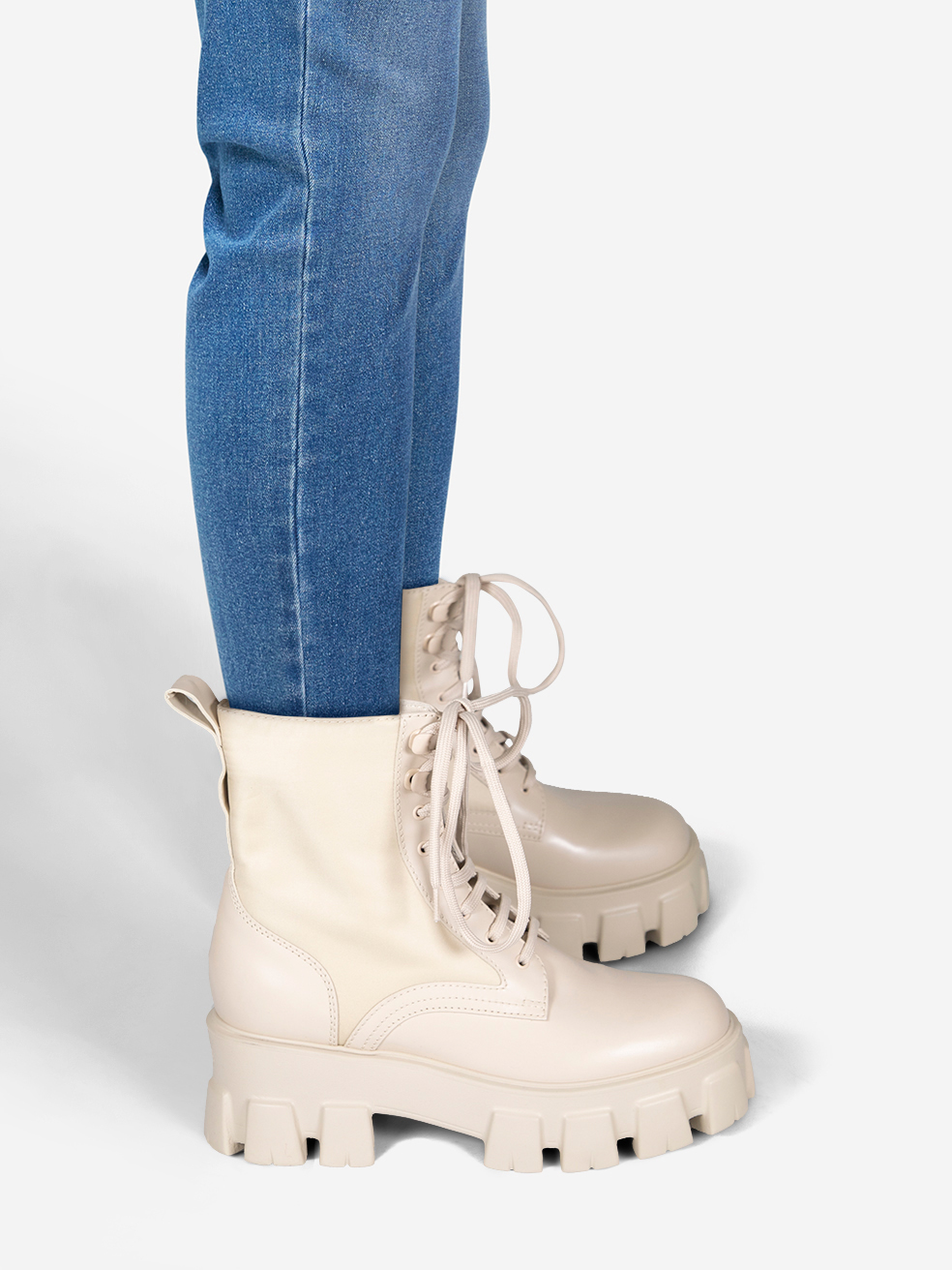 Prada Pre-Owned Ecru Leather Monolith Combat Boots