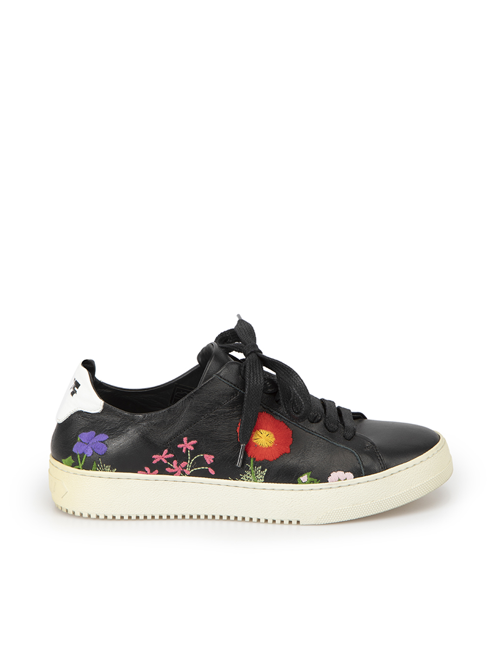 Off-White Pre-Owned Black Leather Flower Embroidered Trainers