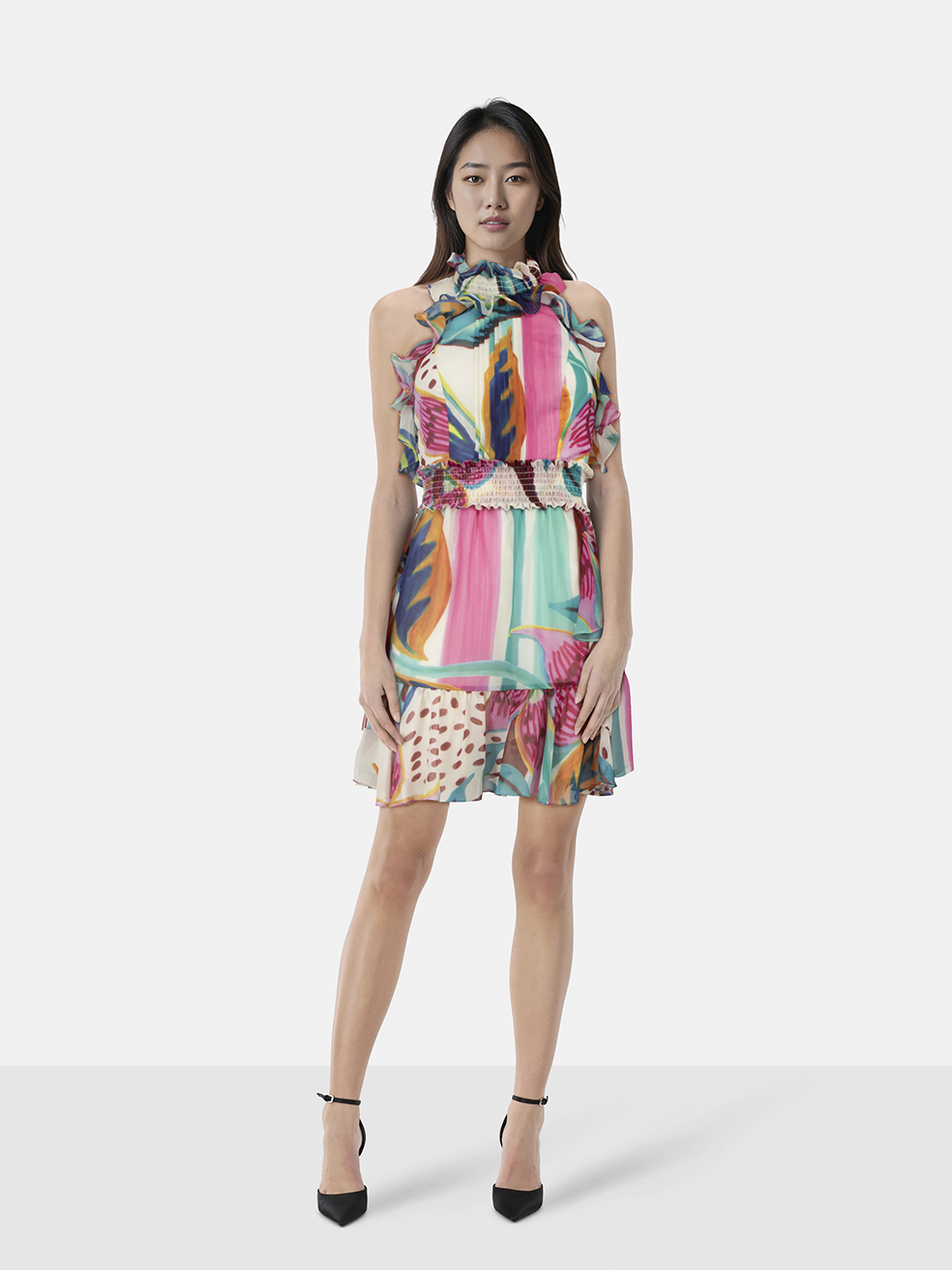 PatBO Floral Ruffled Backless Dress