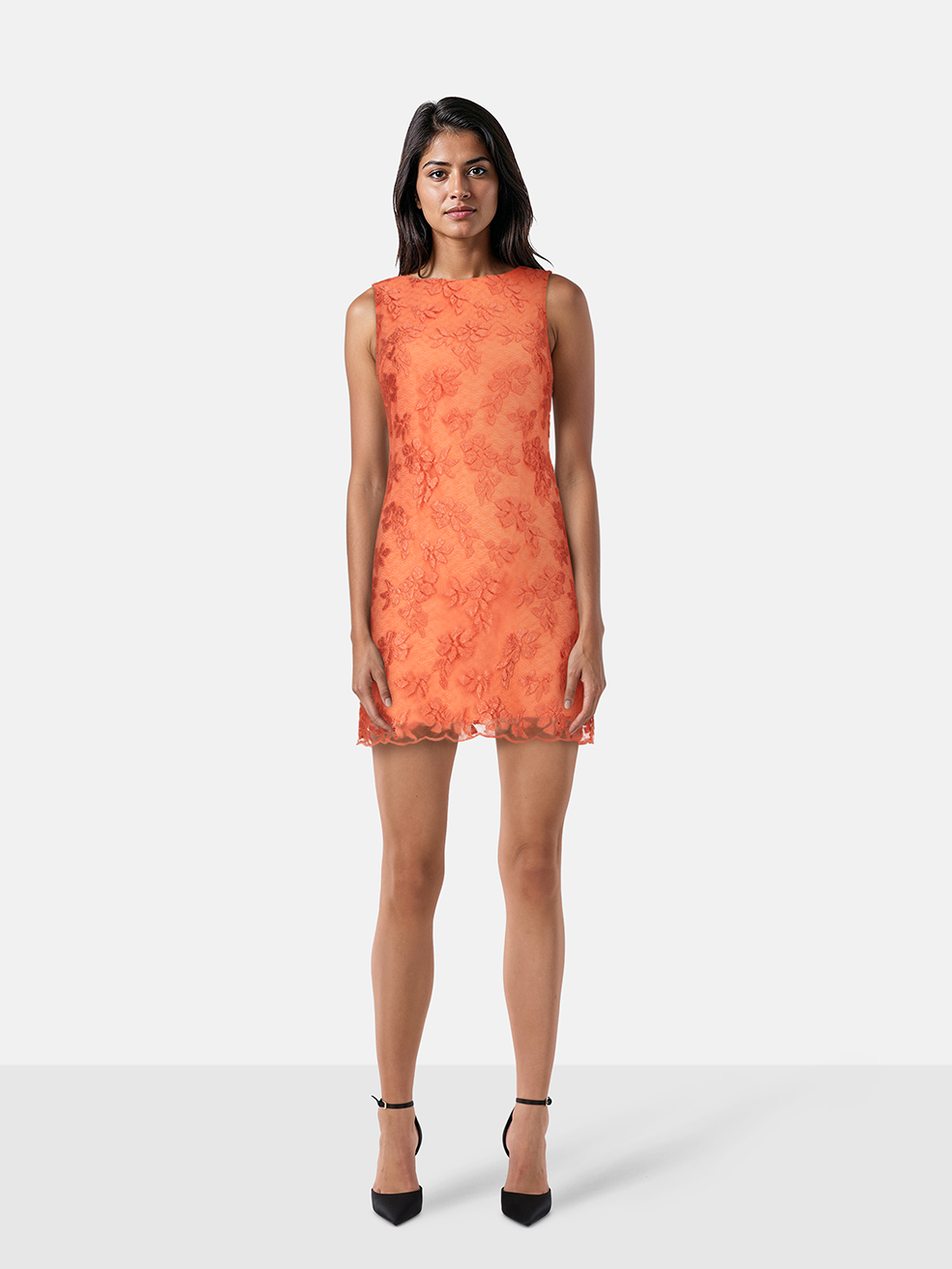 Alice + Olivia Orange Floral Mesh Dress