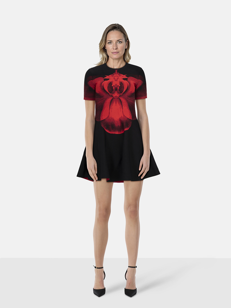 Alexander McQueen Black & Red Orchid Print Dress