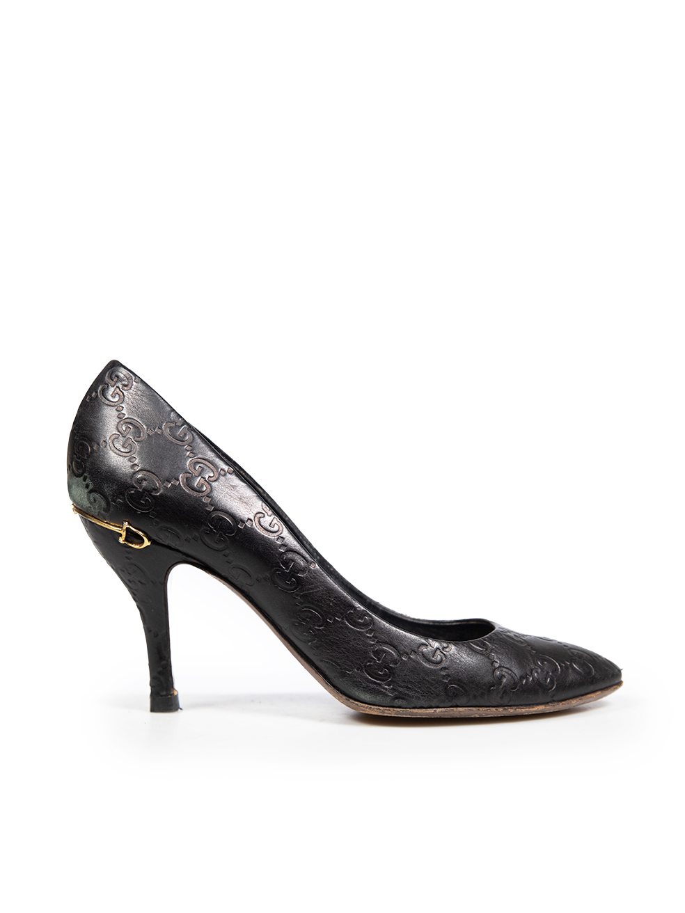 Gucci Pre-Owned Black Leather Monogram Adina Horsebit Pumps