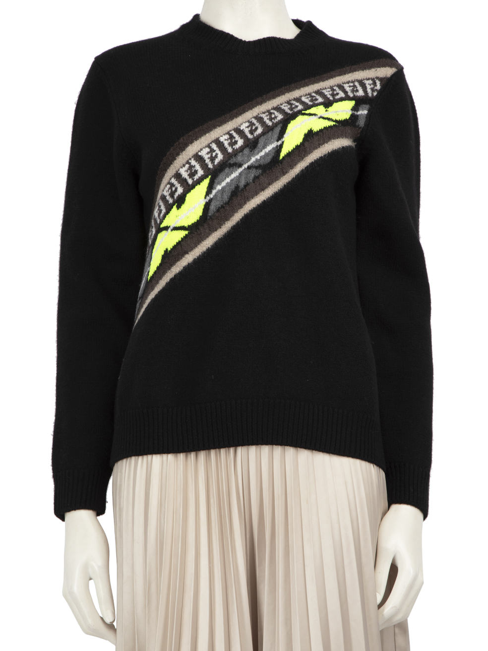 Fendi Pre-Owned Black Wool FF Logo Knitted Jumper
