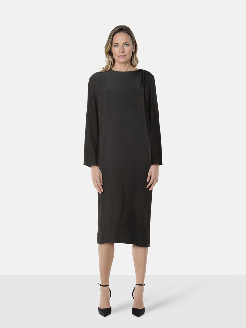Marina Rinaldi Black Shoulder Padded Long Sleeve Dress