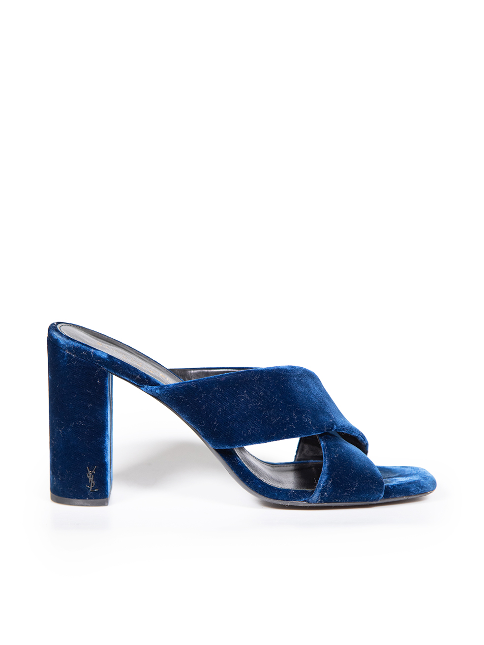 Saint Laurent Pre-Owned Navy Velvet Heeled Mules