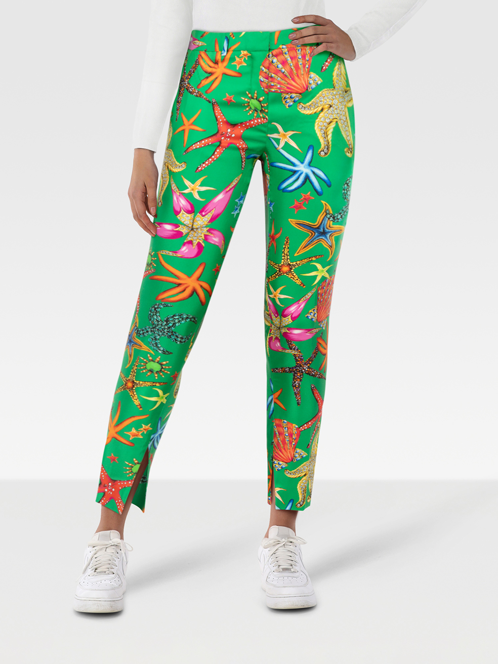 Versace Pre-Owned Starfish Print Silk Slim Trousers