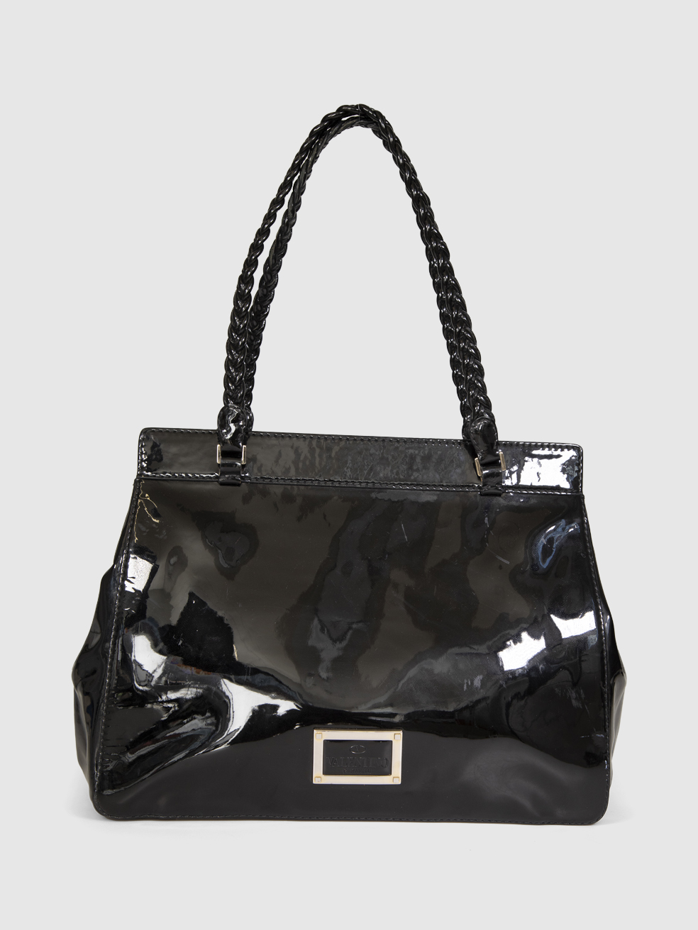 Valentino Garavani Black Patent Leather Demetra Tote Bag