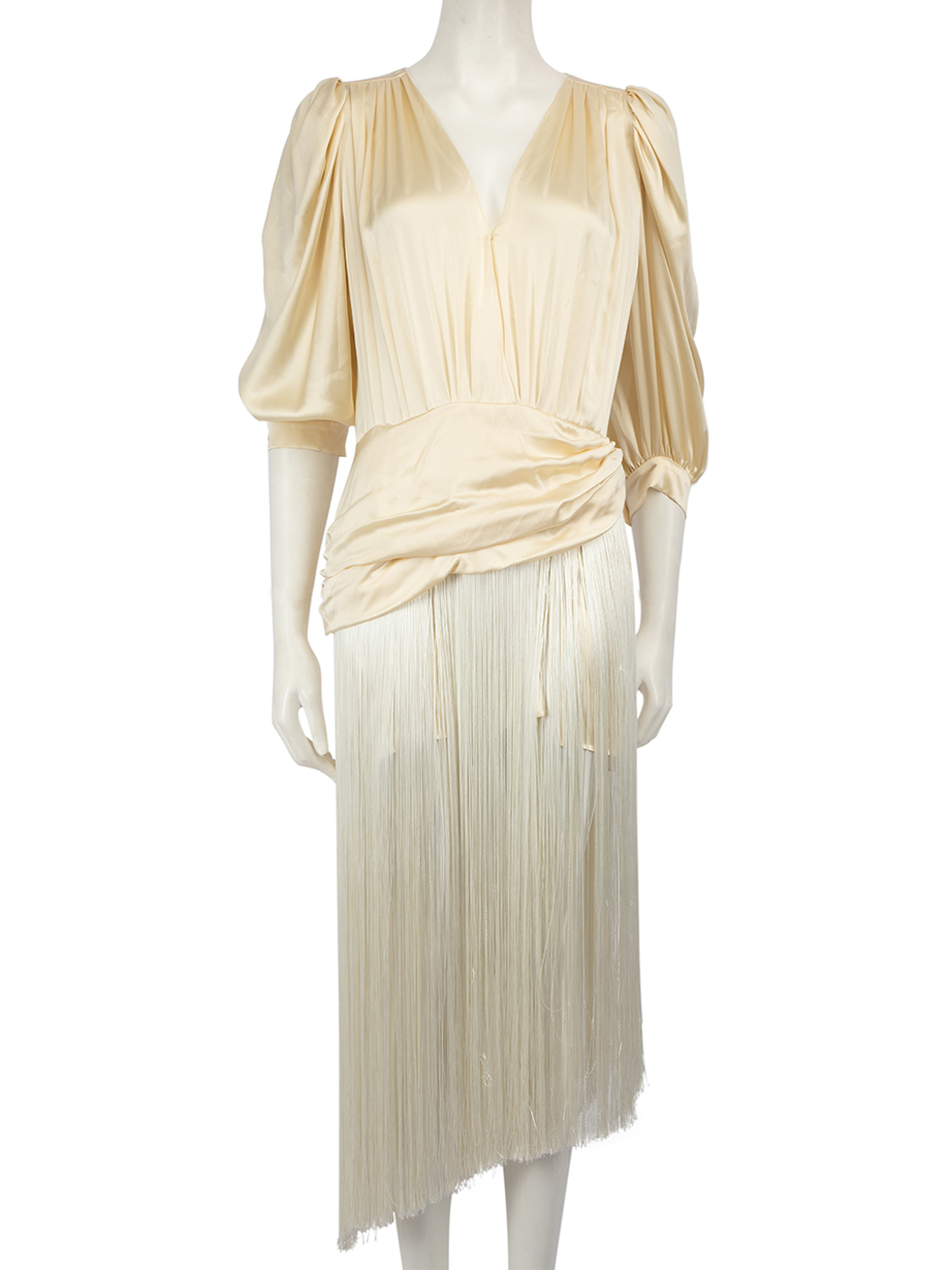 Magda Butrym Pre-Owned Ecru Silk Satin Tassel Detail Dress