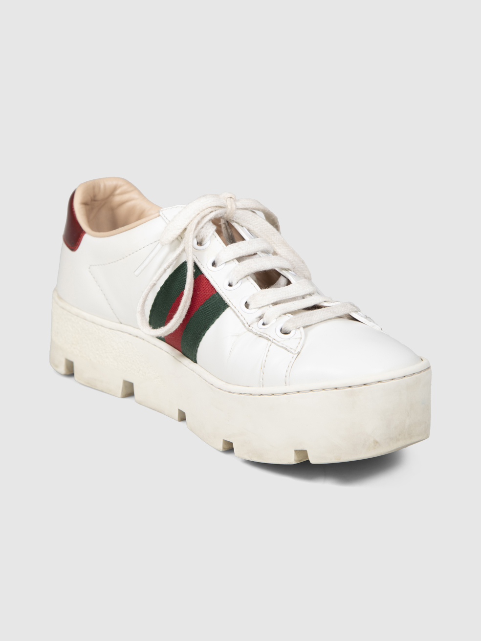 Gucci White Leather Ace Platform Trainers