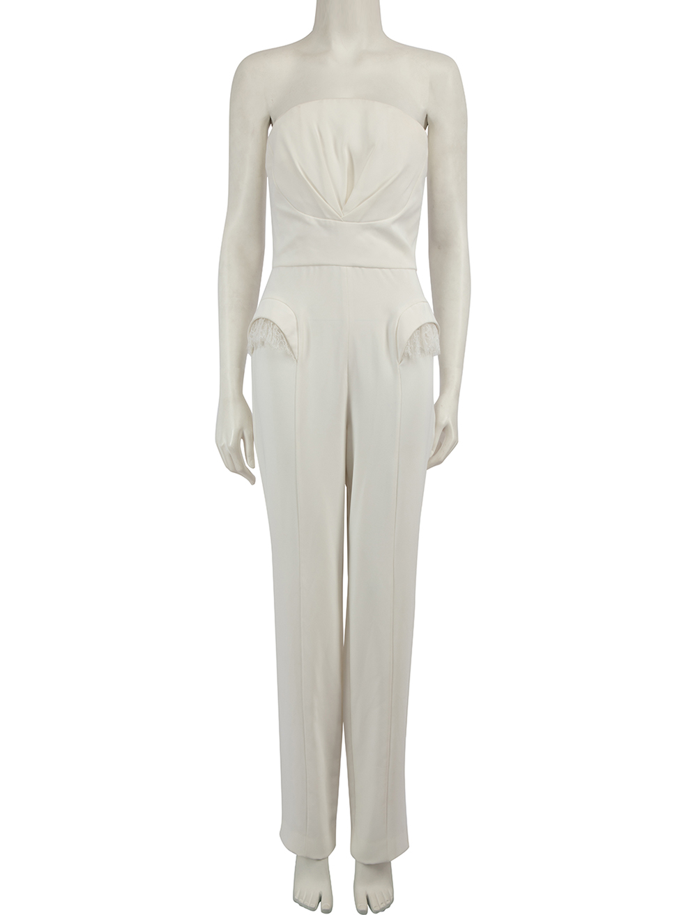 Honayda Pre-Owned White Strapless Lace Detail Jumpsuit