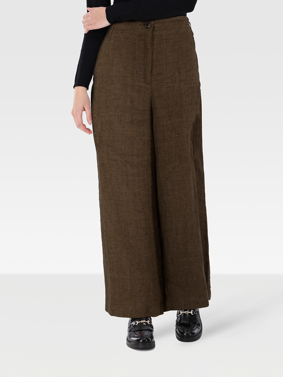 Raey Pre-Owned Brown Houndstooth Wide Leg Trousers