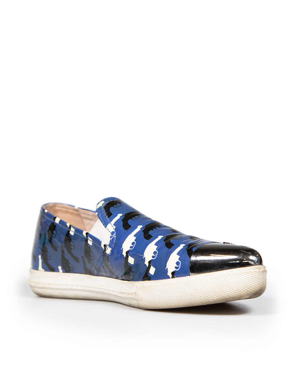 Miu Miu Blue Gun Print Slip On Flats