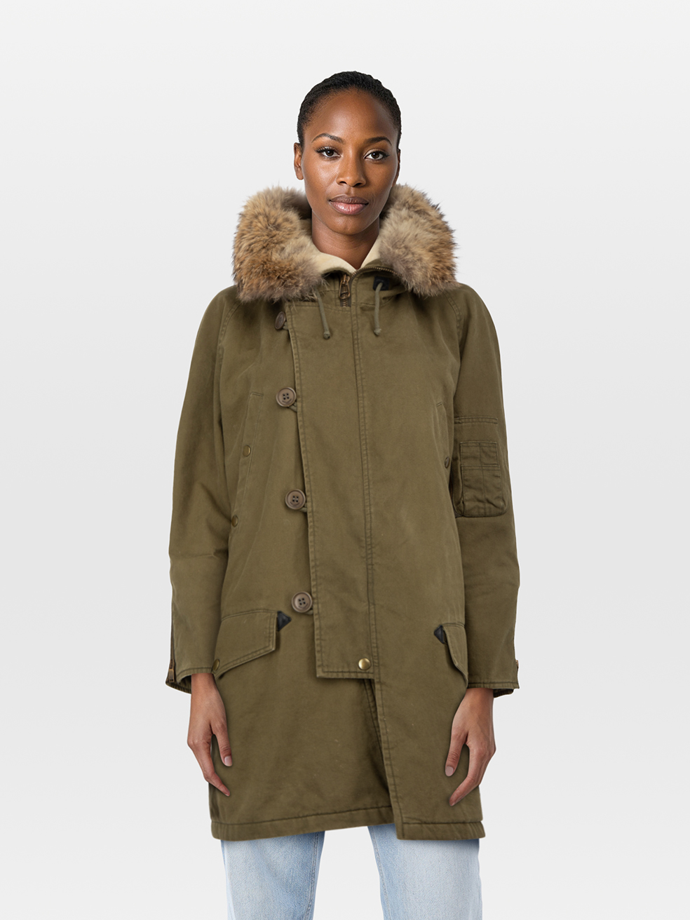 Saint Laurent Pre-Owned Green Coyote Fur Trim Parka Coat