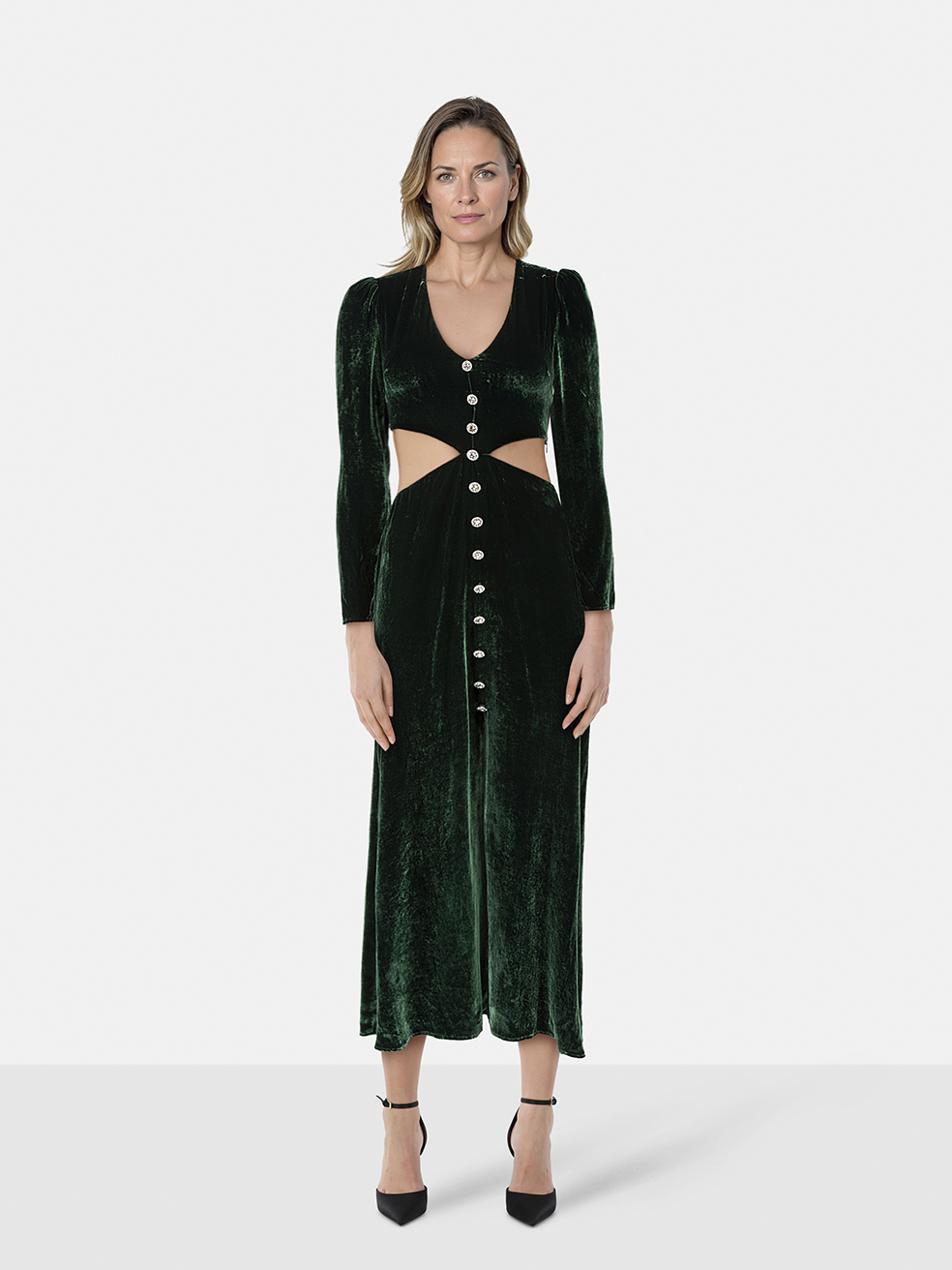 Reformation Green Velvet Cut Out Dress