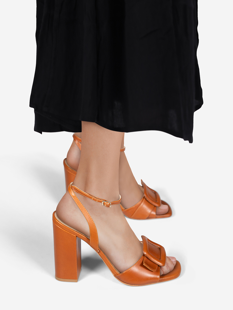LK Bennett Brown Leather Buckle Detail Sandals