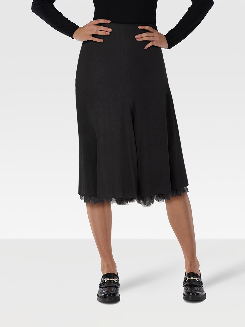 Alexander McQueen Pre-Owned Black Flared Tulle Trim Skirt