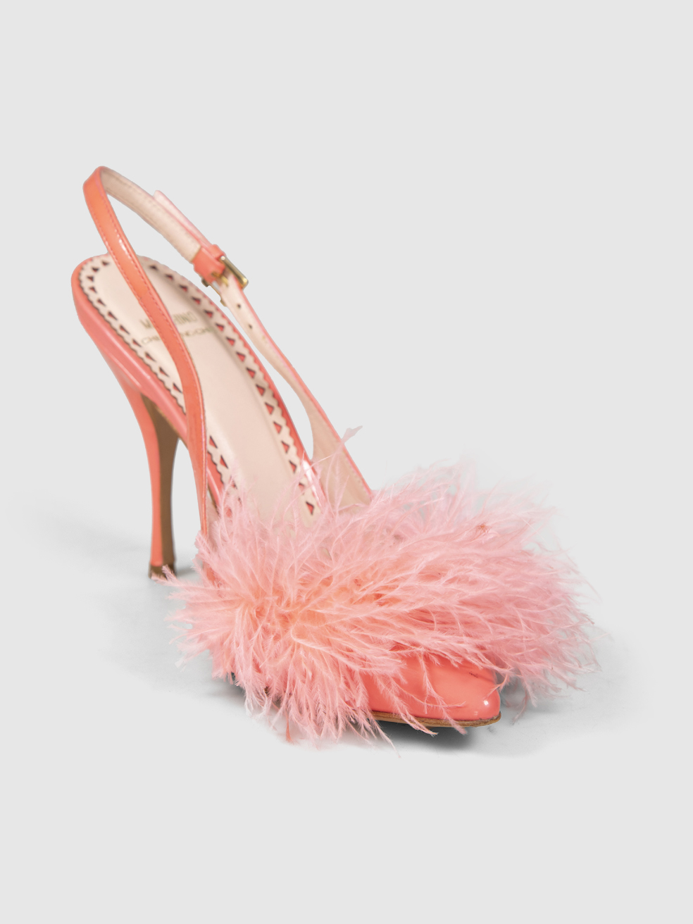 Moschino Pink Patent Feather Heels