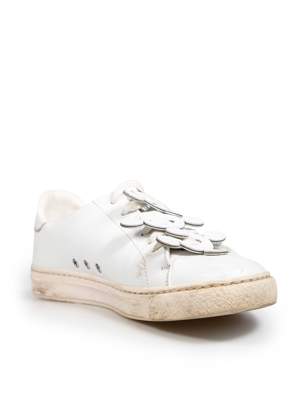 Anya Hindmarch Women's White Leather Laser Cut-Out Pattern Trainers