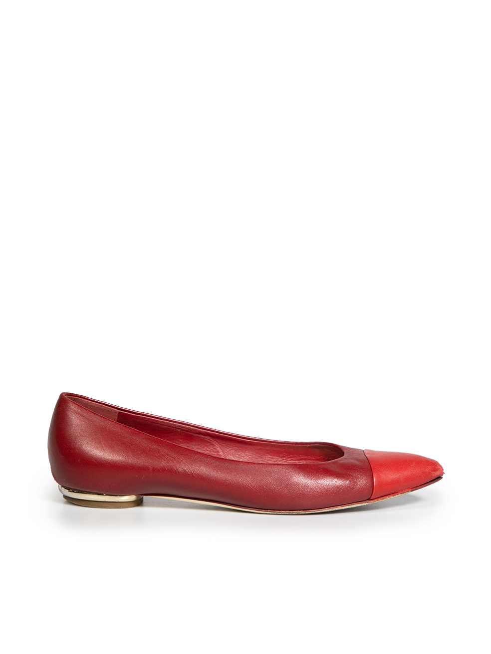 Chanel Pre-Owned Red Leather Cap Toe Ballet Flats