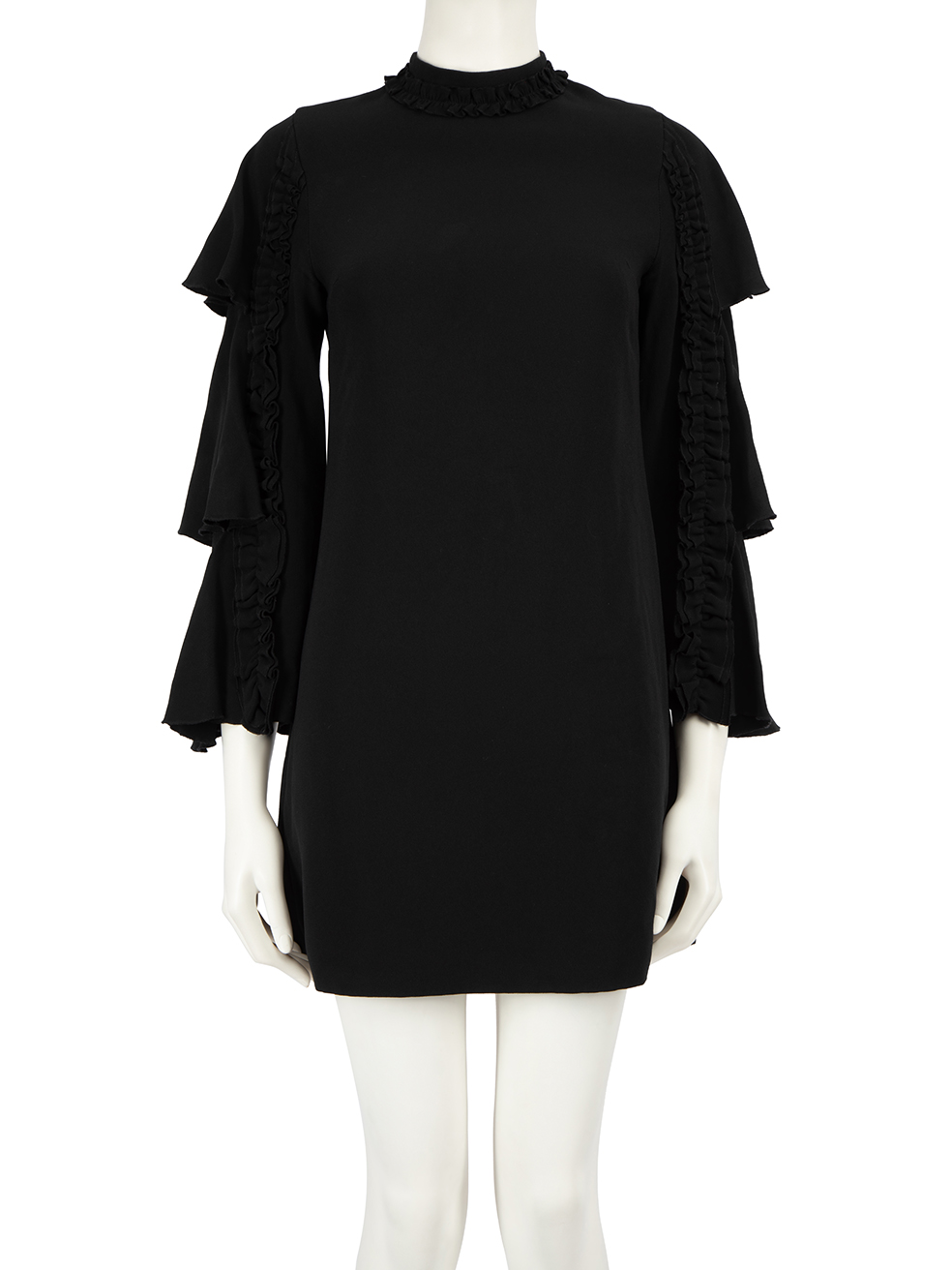 Alexis Pre-Owned Black Ruffle Trim Long Sleeves Mini Dress