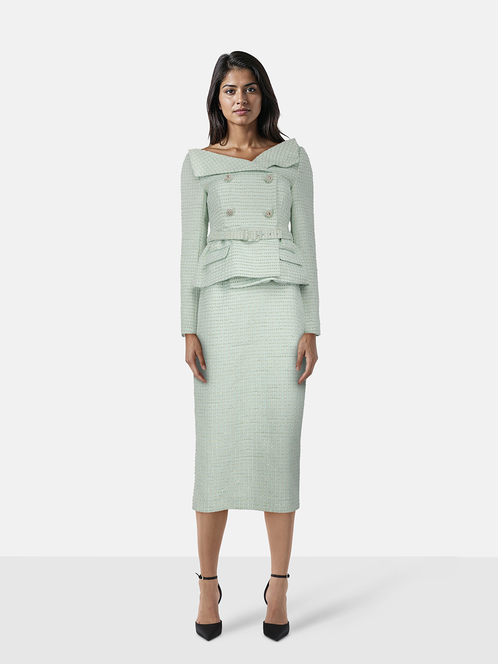 Self-Portrait Women's Green Mint Boucle Tailored Dress