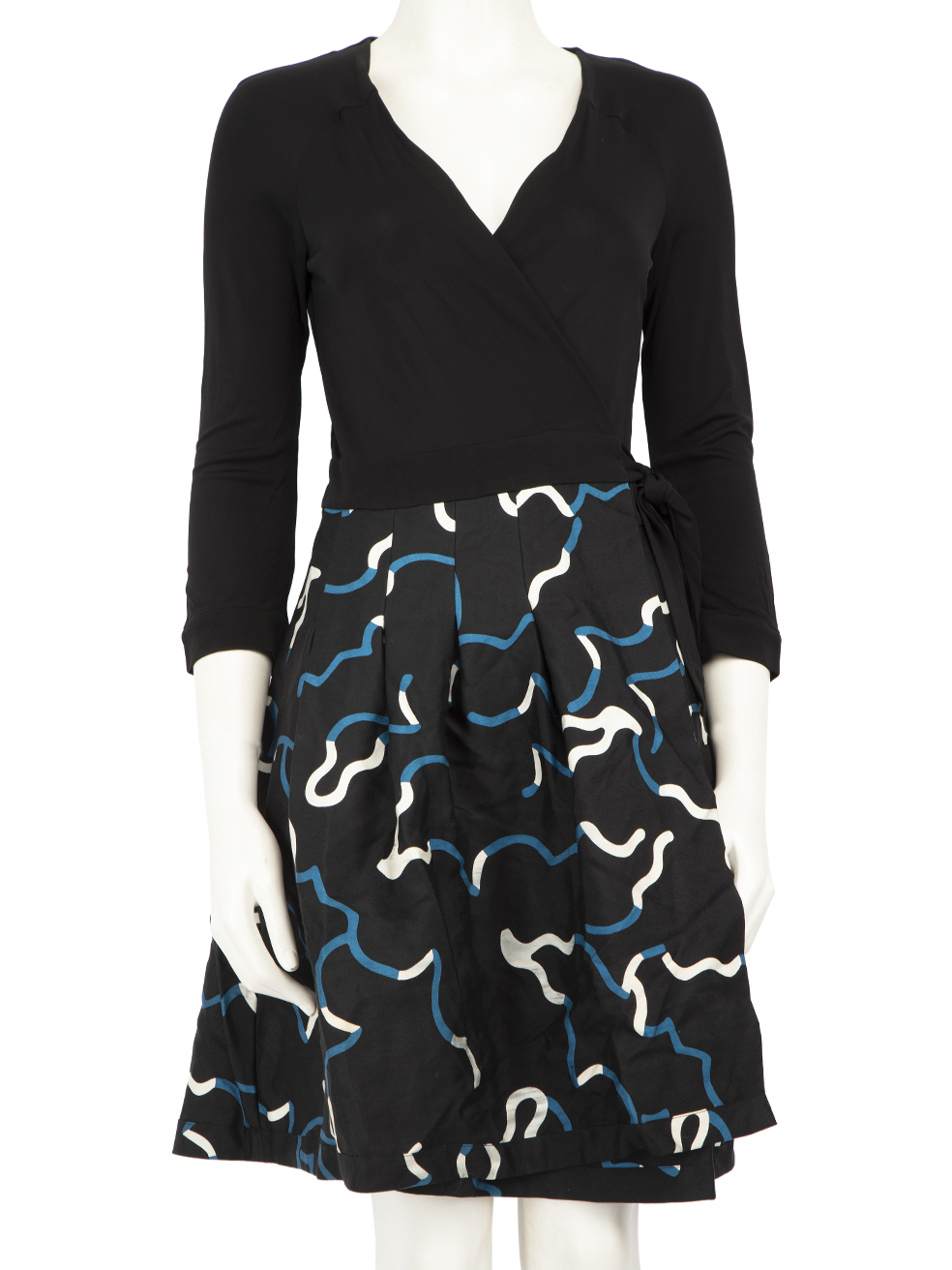 Diane Von Furstenberg Black Wool Abstract Wrap Dress