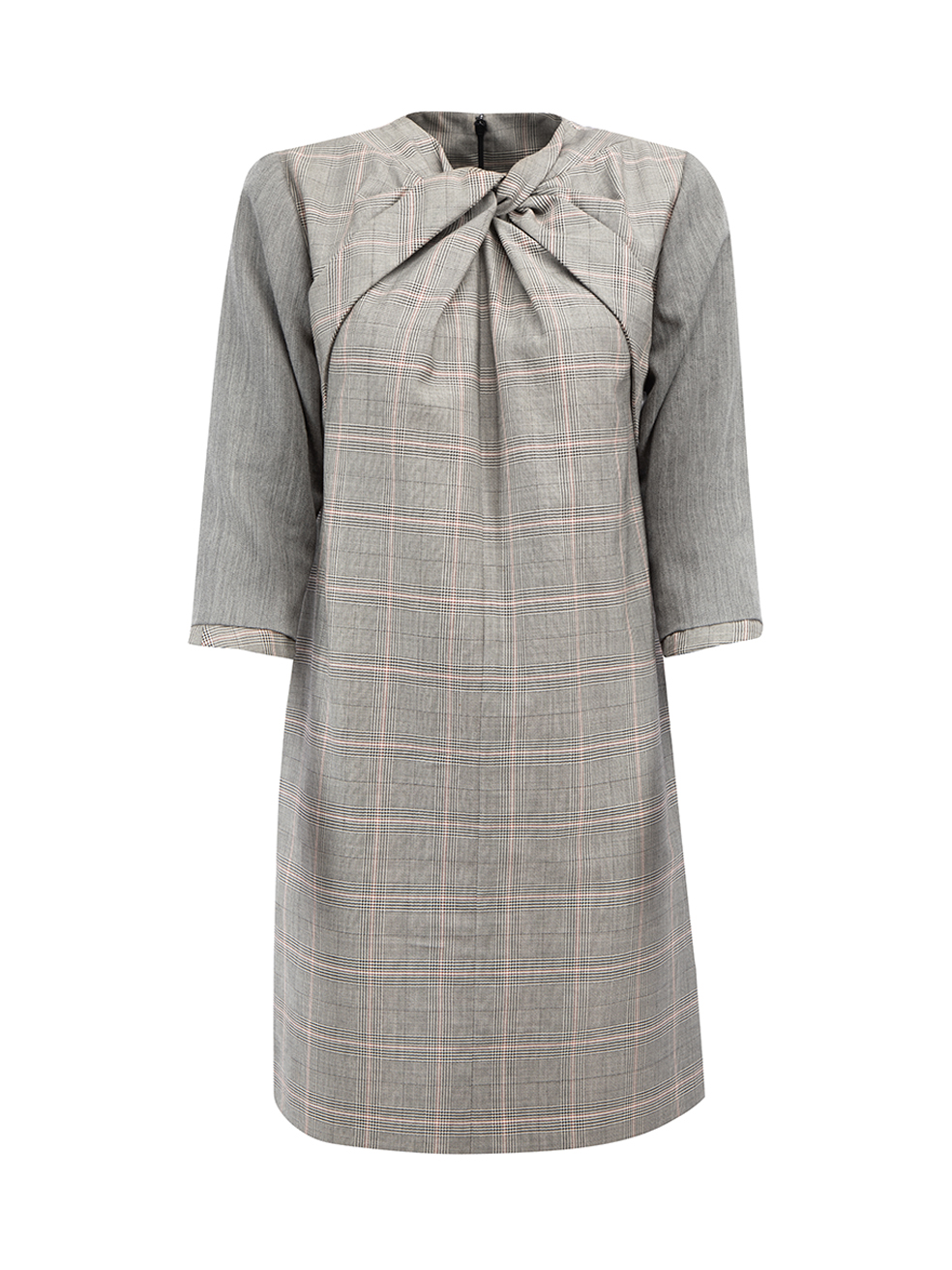 Gucci Pre-Owned Grey Wool-Silk Blend Twist Neck Plaid Mini Dress