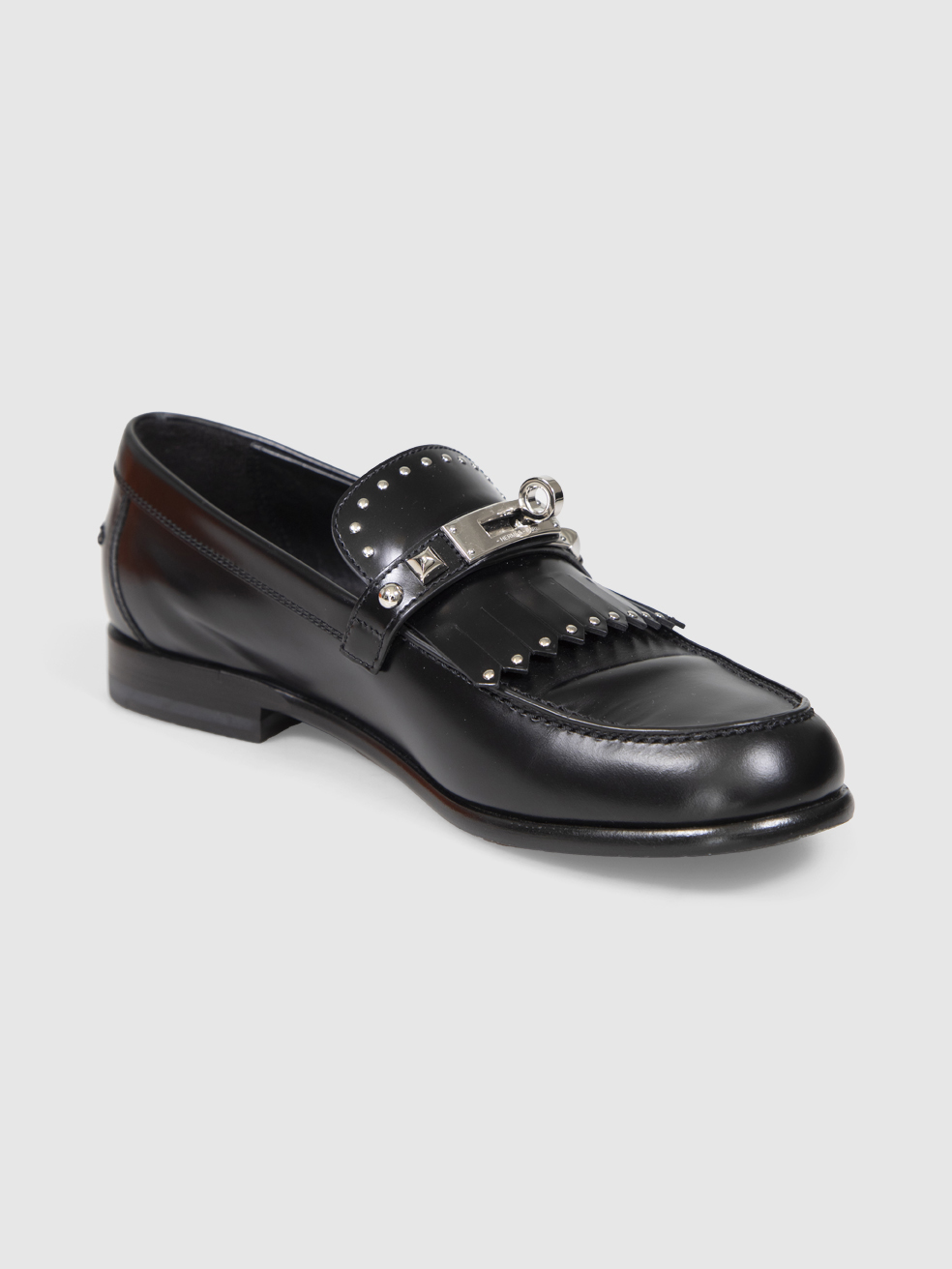 Herm�s Black Leather Fringed Destin Loafers